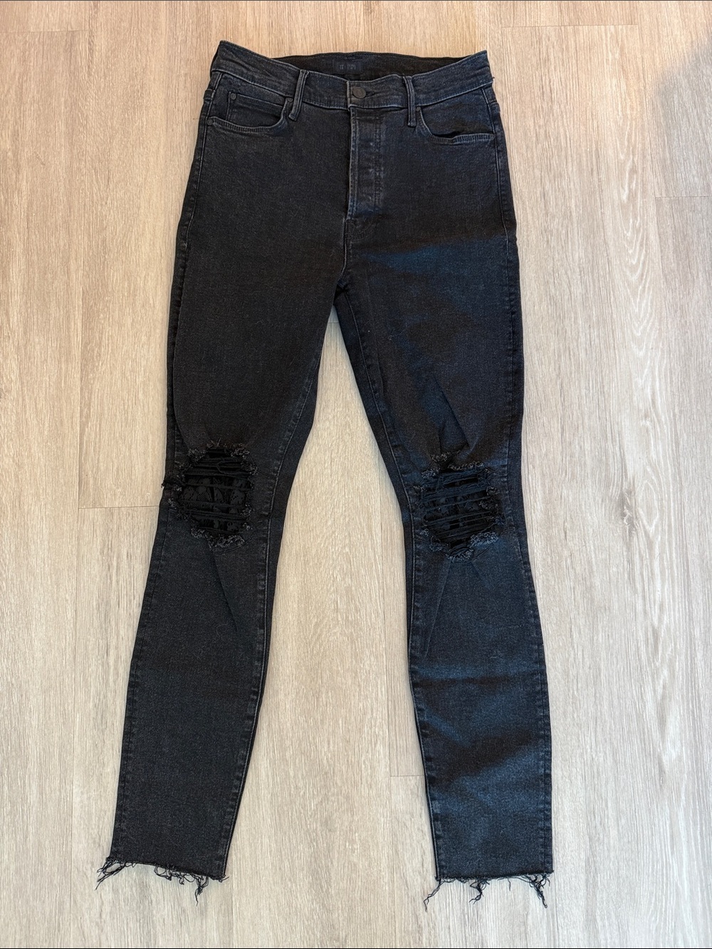 Mother Jeans Super Stunner Ankle Fray Black 29